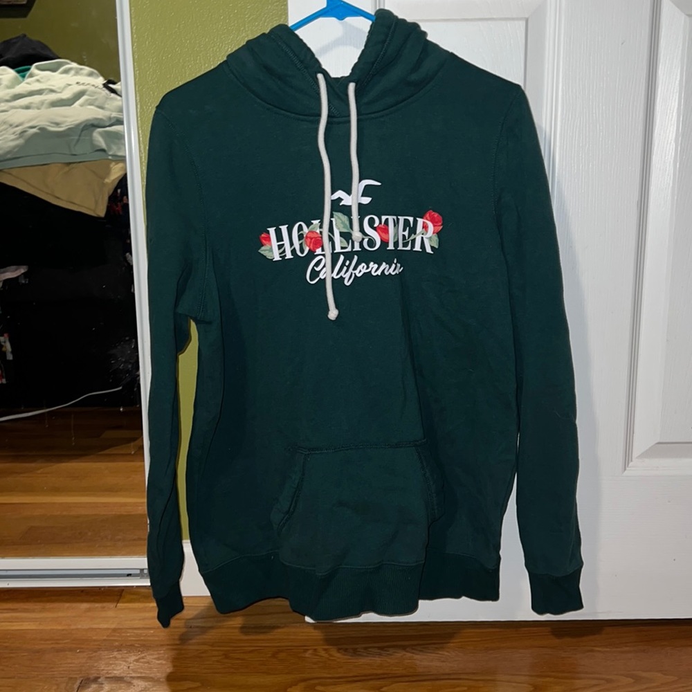 Women’s large green Hollister hoodie with roses